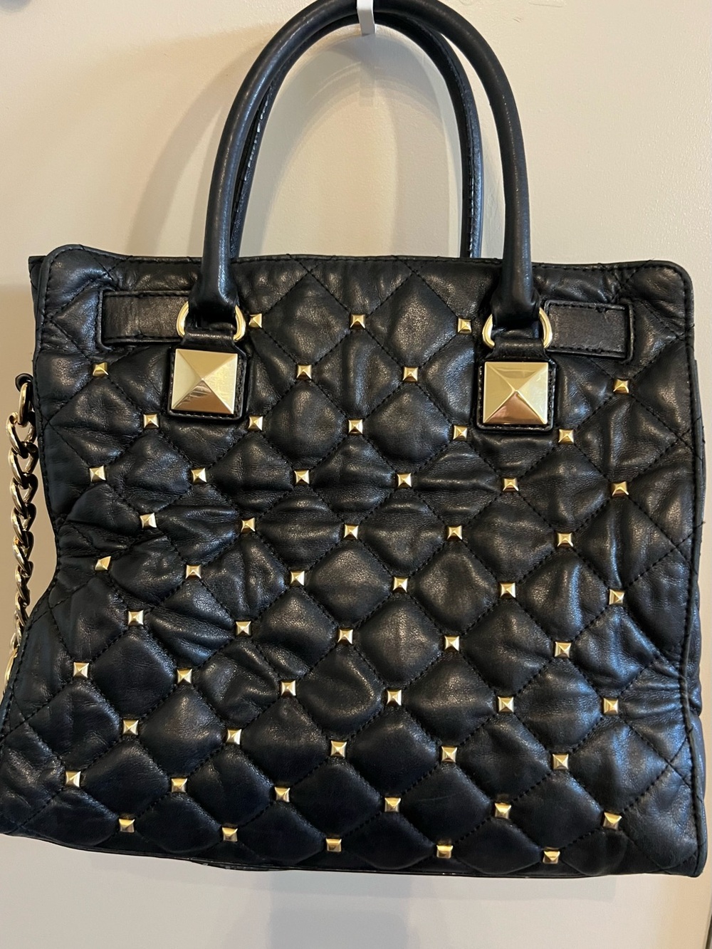 Michael Kors Black Hamilton Studded Quilted Leather Tote with Gold Hardware - Picture 3 of 12